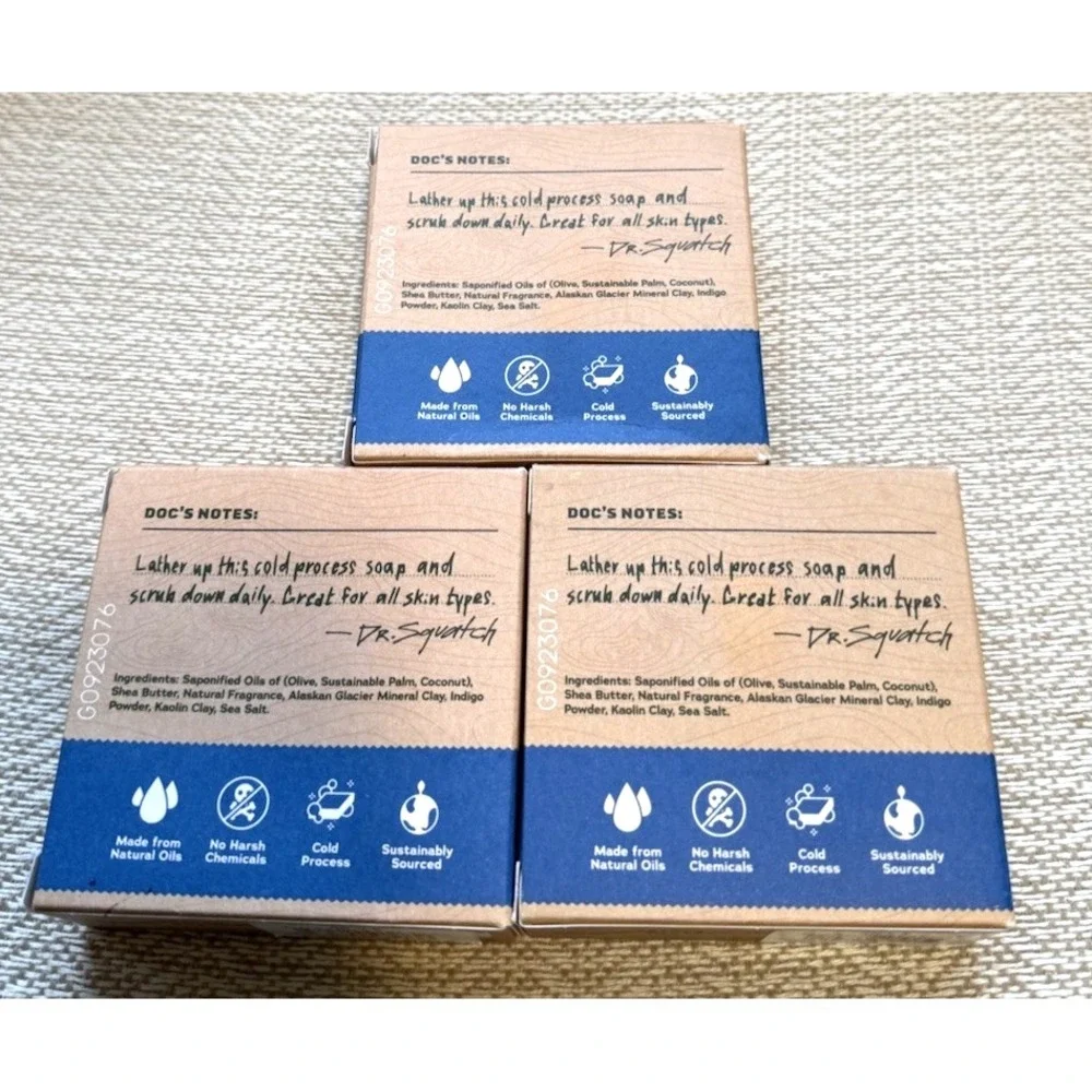 Dr. Squatch MEN'S NATURAL Bar Soap Lot Of 3 FRESH FALLS Scent 5 oz Each Bar